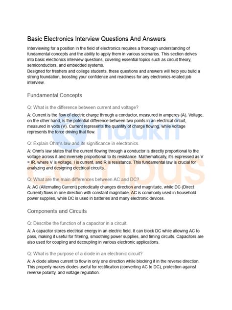 Basic Electronics Interview Questions and Answers.